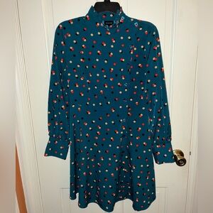 Who What Wear Teal Dress with Colorful Polka Dots